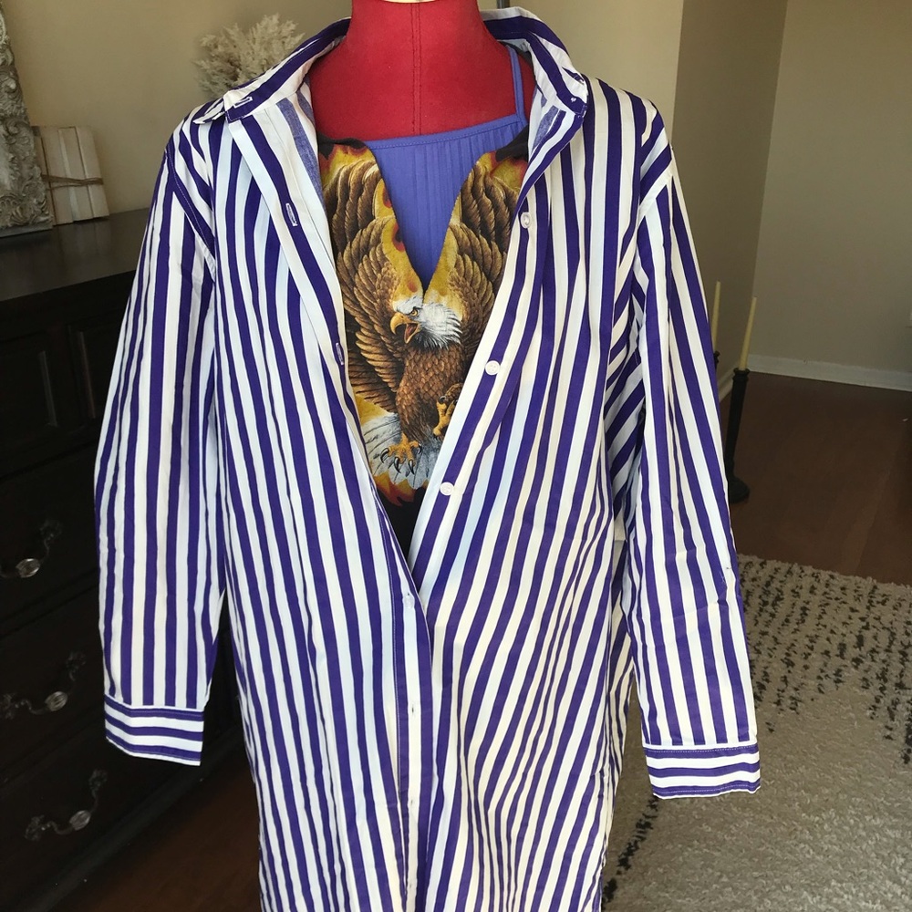 Steve Madden Striped Duster Long Sleeved Button Down Shirt Dress, NWT Size Large - Picture 14 of 14
